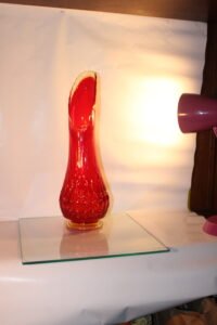 Vintage Le Smith Diamond Butt Glass Vase Amberina 24” Gorgeous Red Viking Swung