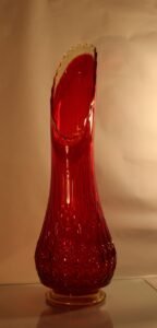 Vintage Le Smith Diamond Butt Glass Vase Amberina 24” Gorgeous Red Viking Swung