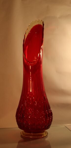 Vintage Le Smith Diamond Butt Glass Vase Amberina 24” Gorgeous Red Viking Swung