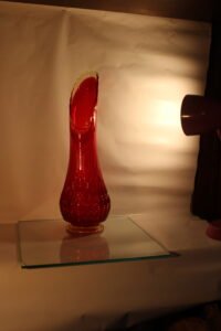 Vintage Le Smith Diamond Butt Glass Vase Amberina 24” Gorgeous Red Viking Swung