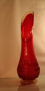 Vintage Le Smith Diamond Butt Glass Vase Amberina 24” Gorgeous Red Viking Swung