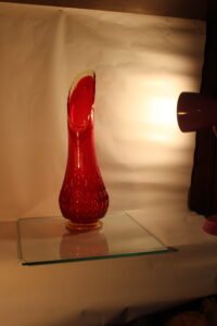Vintage Le Smith Diamond Butt Glass Vase Amberina 24” Gorgeous Red Viking Swung