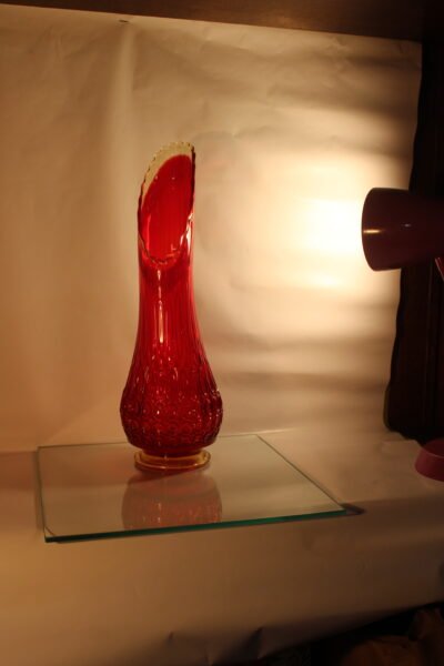 Vintage Le Smith Diamond Butt Glass Vase Amberina 24” Gorgeous Red Viking Swung