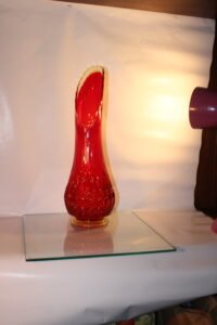 Vintage Le Smith Diamond Butt Glass Vase Amberina 24” Gorgeous Red Viking Swung