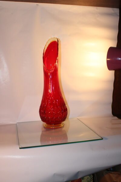 Vintage Le Smith Diamond Butt Glass Vase Amberina 24” Gorgeous Red Viking Swung