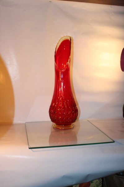 Vintage Le Smith Diamond Butt Glass Vase Amberina 24” Gorgeous Red Viking Swung